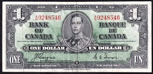 Canada 1937 $1 One Dollar Banknote Coyne - Towers A/N 9248546