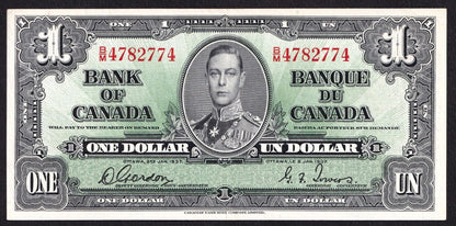 Canada 1937 $1 One Dollar Banknote Gordon - Towers B/M 4782774