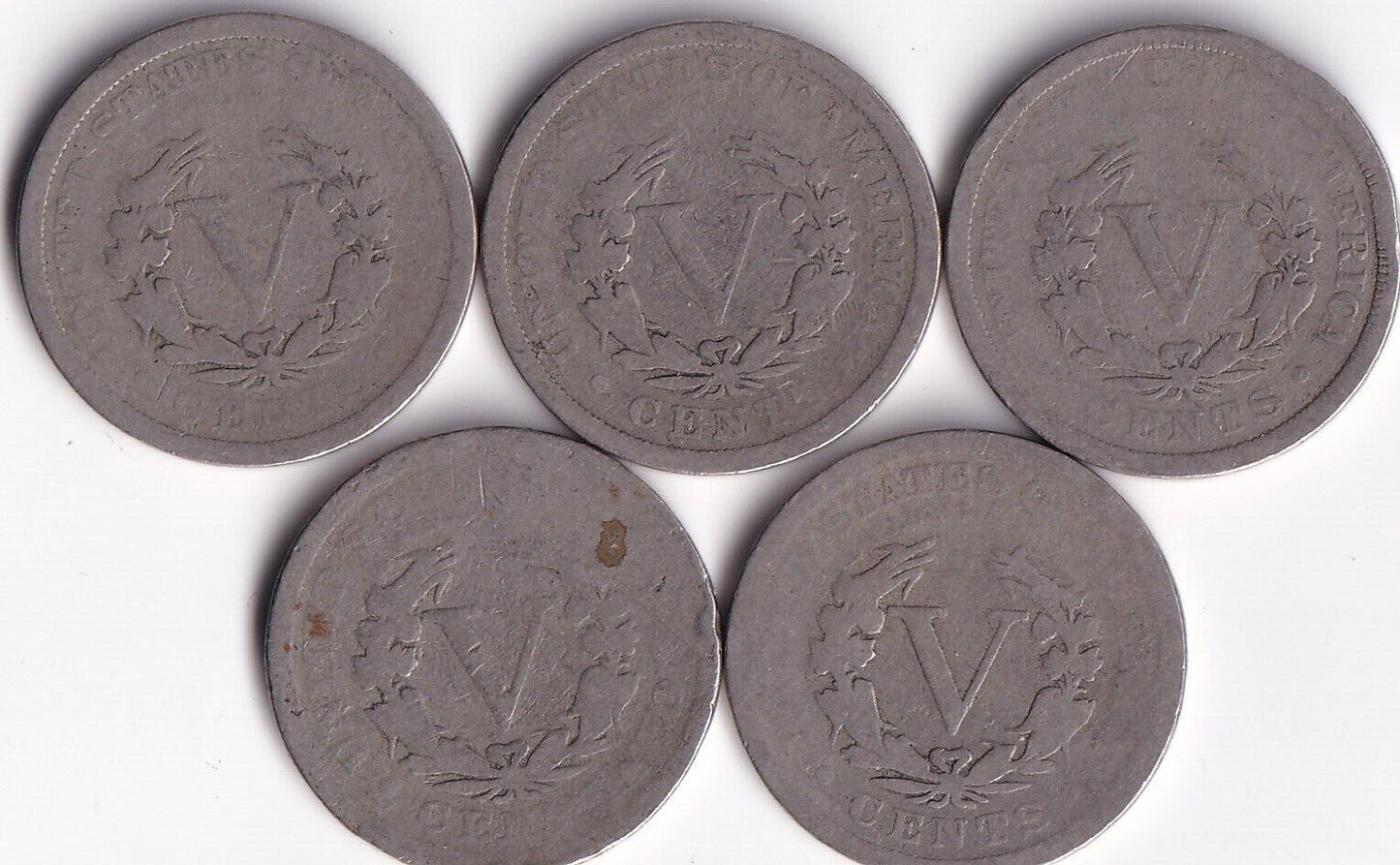 USA 1905 5c Liberty Head Nickel Lot Of Five Harder Date