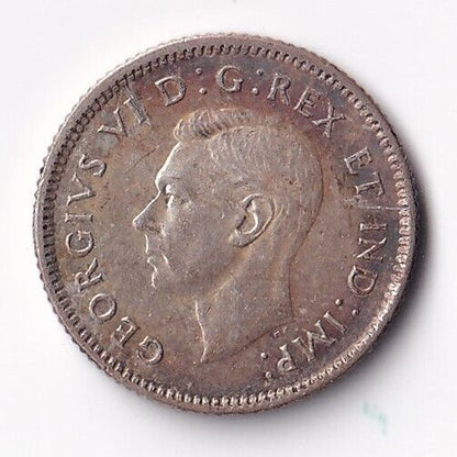 Canada 1943 Ten Cent Dime King George VI .800 Silver Coin - EF40