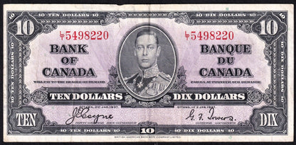 Canada 1937 $10 Ten Dollar Banknote Coyne - Towers L/T 5498220