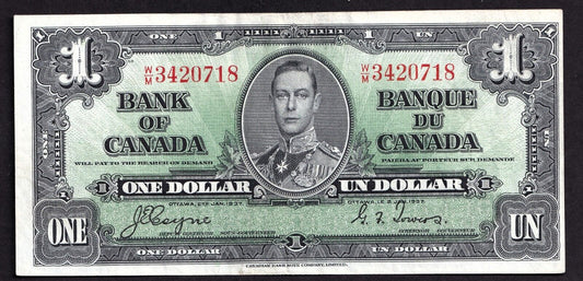 Canada 1937 $1 One Dollar Banknote Coyne - Towers W/M 3420718