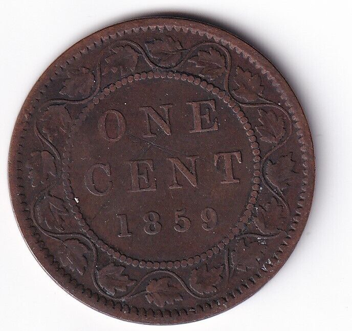 Canada 1859 1c One Large Cent Queen Victoria Fine Low "9" Fine