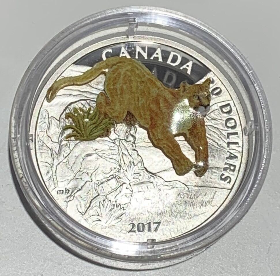 2017 Cougar Leaping Canada Cat $20 1OZ Pure Silver Three-Dimensional Proof Coin