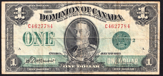 Dominion Of Canada 1923 $1 One Dollar Banknote McCavour - Saunders Green Seal