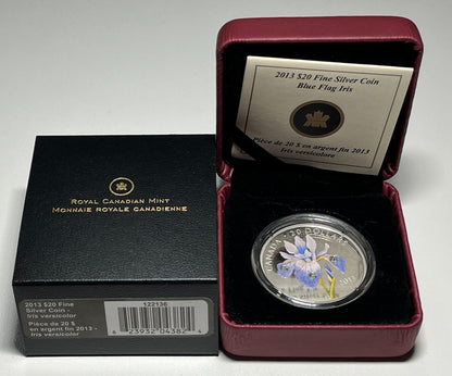 2013 $20 Canada Blue Flag Iris veriscolor Swarovski Dew Drops 1oz Silver Coin