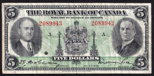 The Royal Bank Of Canada RBC 1935 $5 Five Dollar Banknote 18-02a