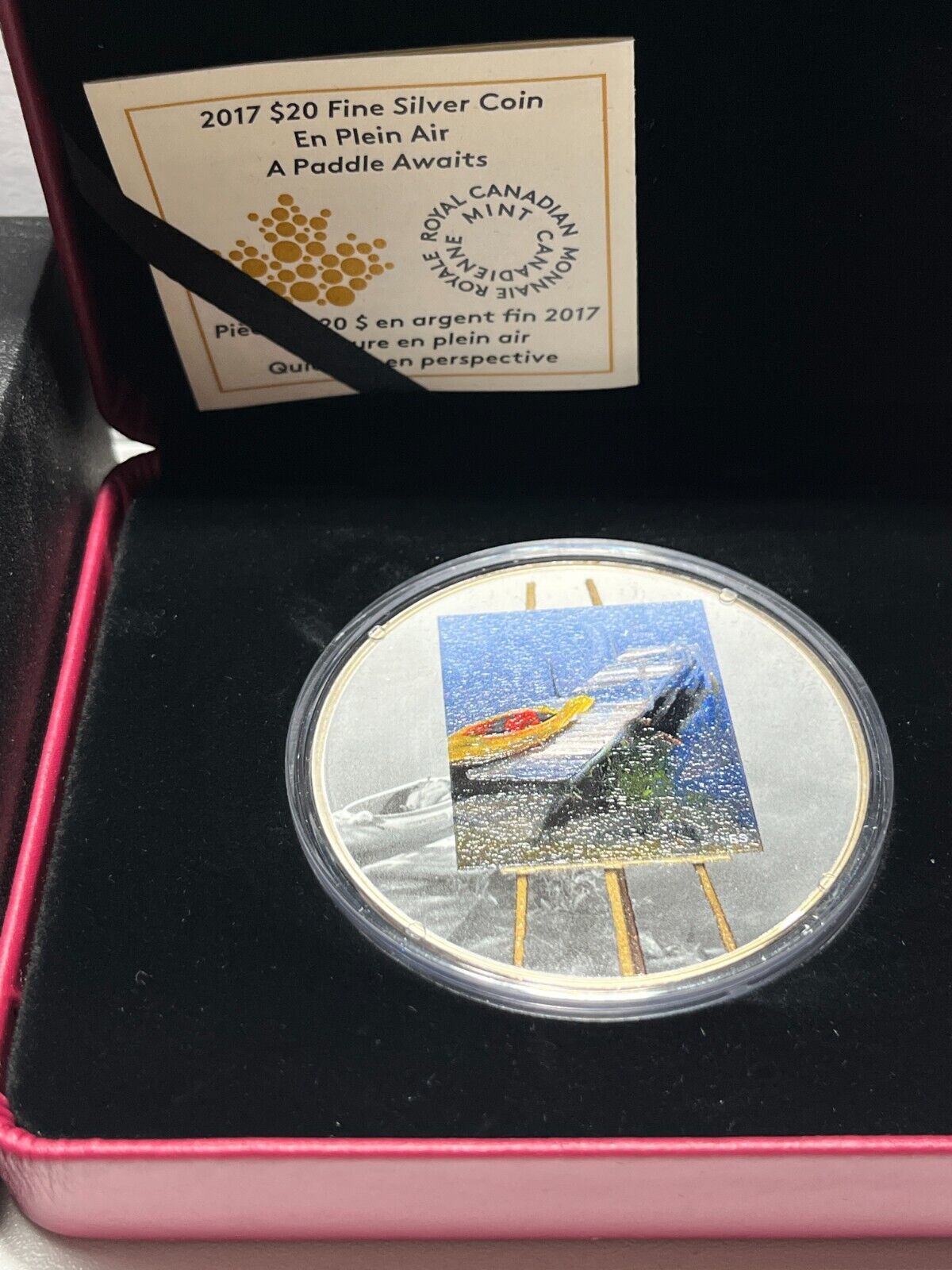 2017 A Paddle Awaits-En Plein Air, Color Prf $20 Silver 1oz .9999 Fine(