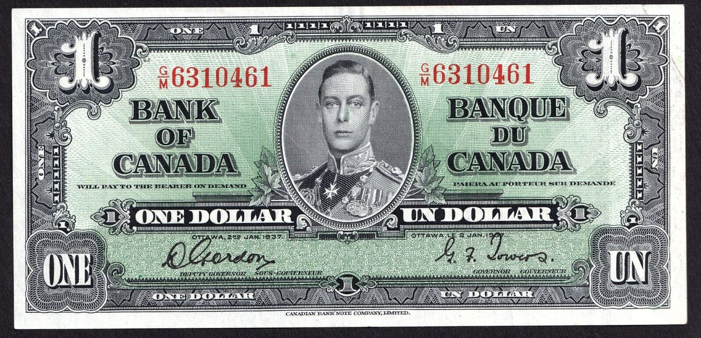 Canada 1937 $1 One Dollar Banknote Gordon - Towers G/M 6310461