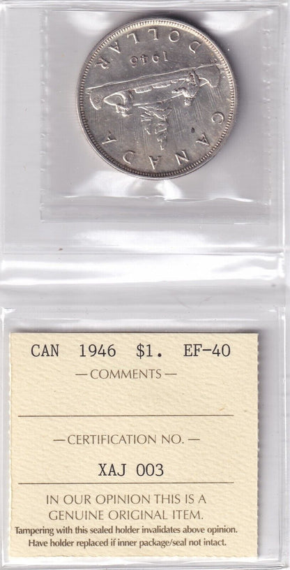 Canada 1946 $1 Silver Dollar Silver Coin ICCS Graded Extra Fine - 40