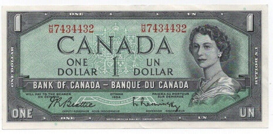 1954 $1 Canada Beattie/ Rasminsky H/M Prefix Low Print Changeover Run XF/AU