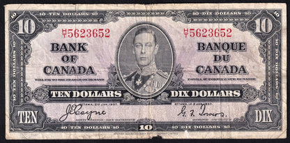 Canada 1937 $10 Ten Dollar Banknote Coyne - Towers H/T 5623652