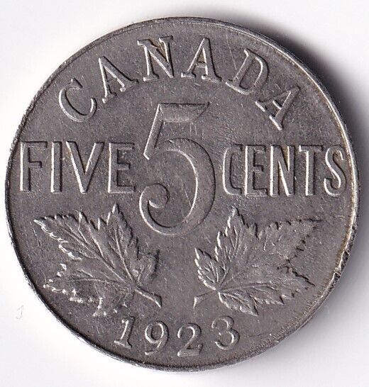 Canada 1923 Five Cent Nickle King George V VF Very Fine