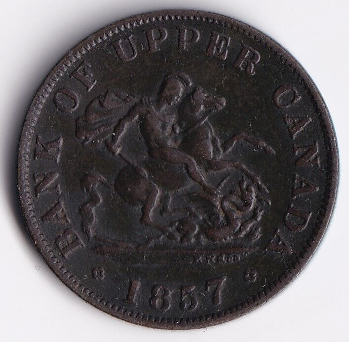 Bank Of Upper Canada 1857 Half Penny Dragonslayer Token PC-5D BR-720 #10