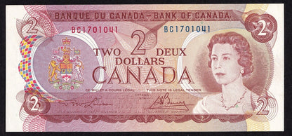 Canada 1974 $2 Two Dollar Banknote Lawson - Bouey BC 1701041