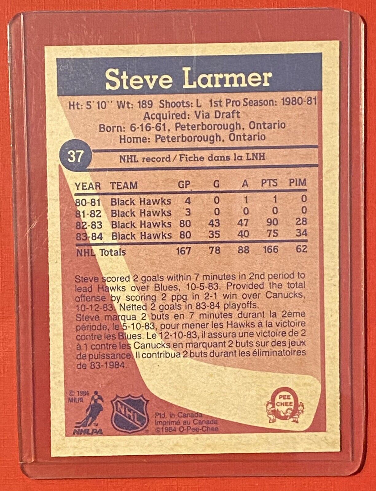 1984-85 O-PEE-CHEE STEVE LARMER #37