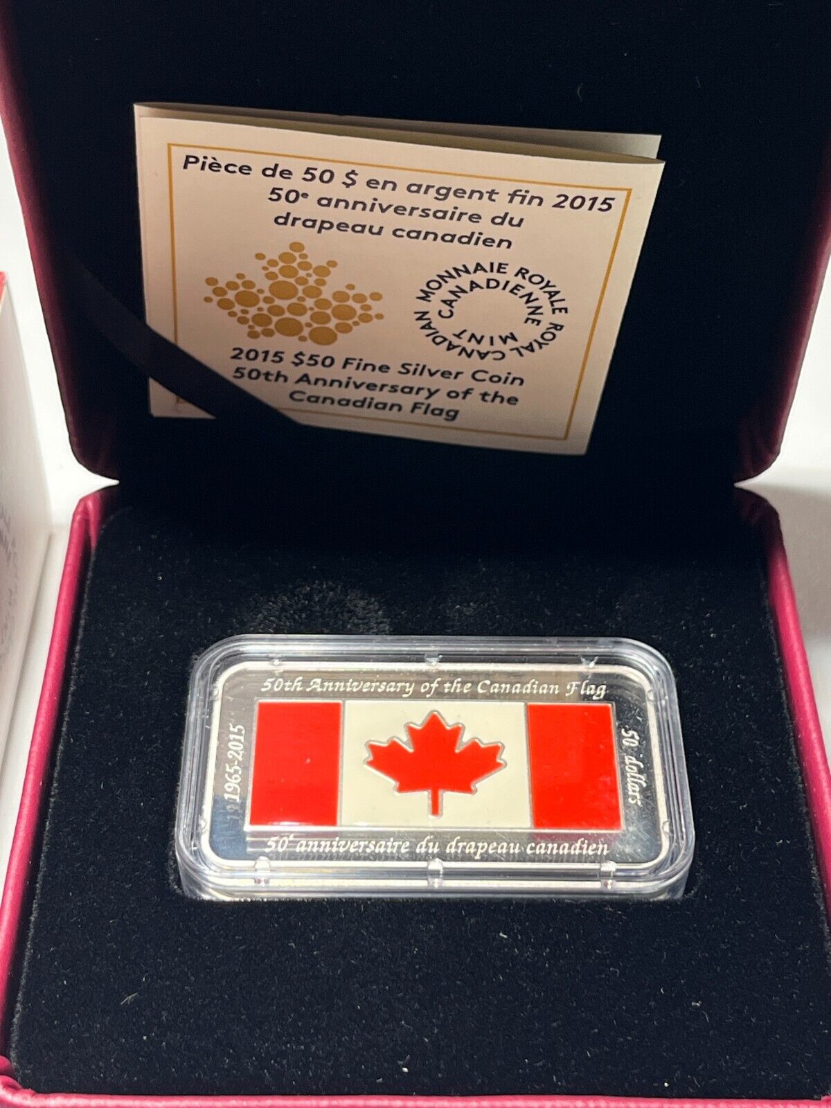 2015 Canada $50 Fine Silver Coin - 50th Anniversary of the Canadian Flag