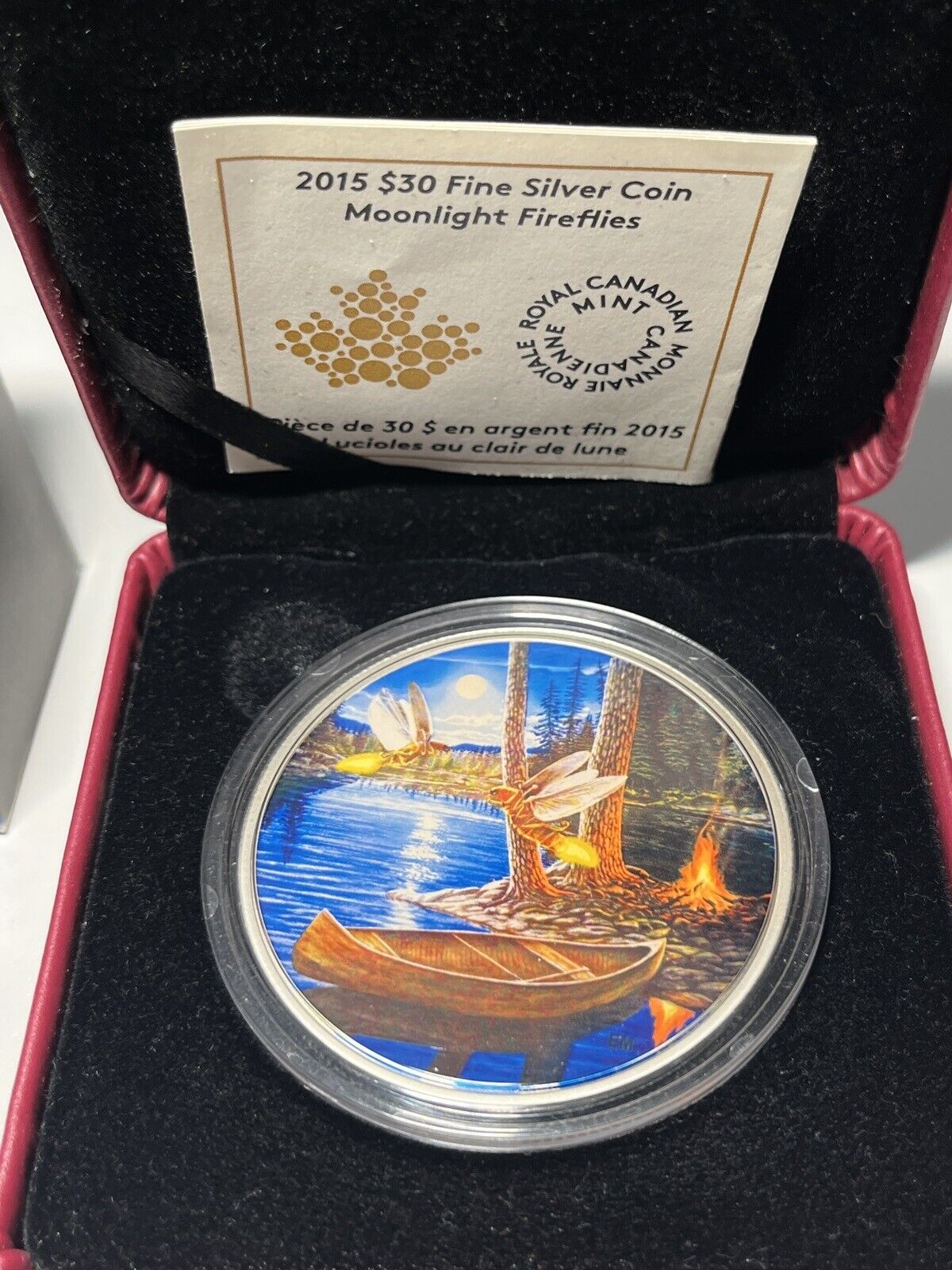 2015 Canada $30 2 oz Fine Silver Coin Moonlight Fireflies Glow in the Dark