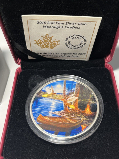 2015 Canada $30 2 oz Fine Silver Coin Moonlight Fireflies Glow in the Dark