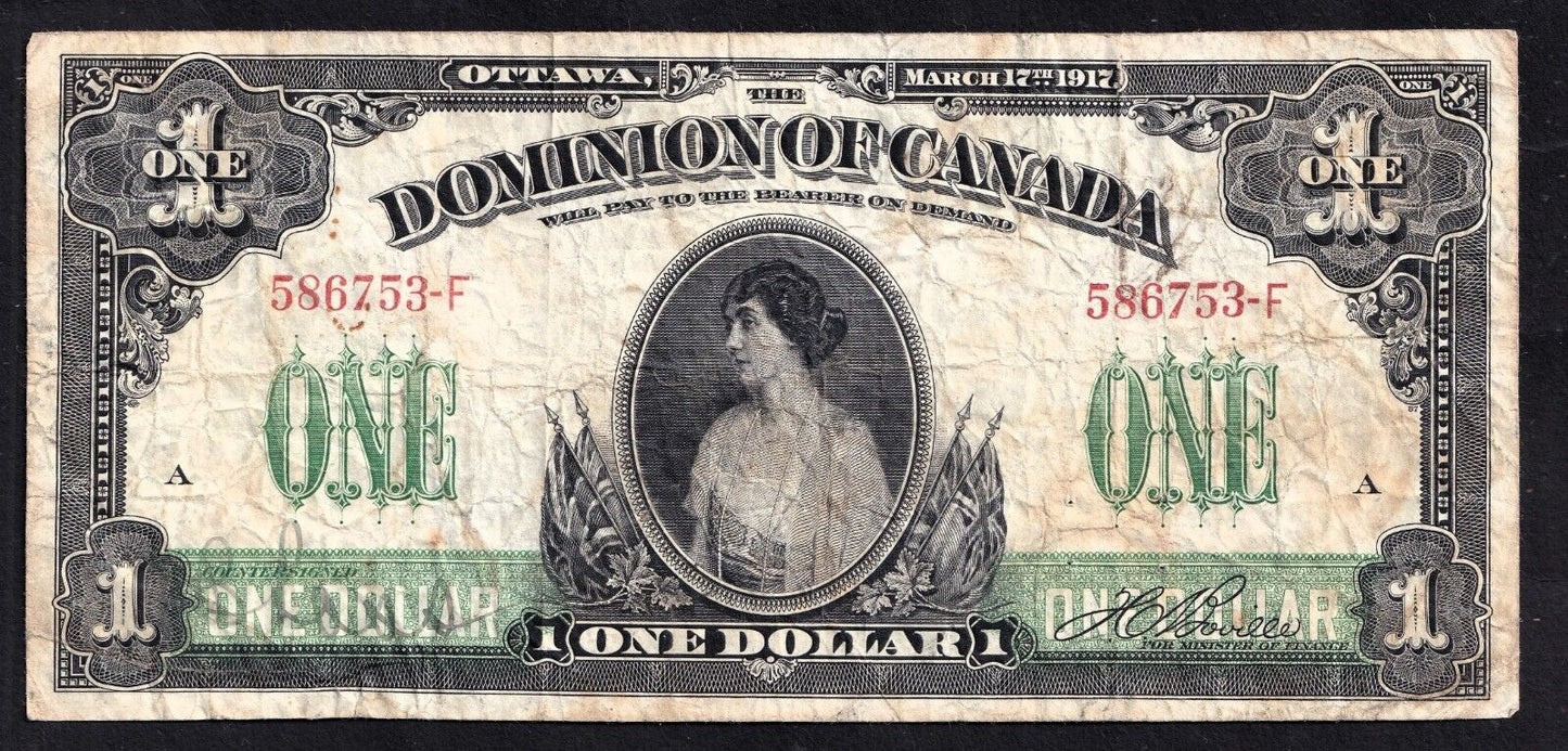 Dominion Of Canada 1917 $1 One Dollar Banknote Boville F - 586753