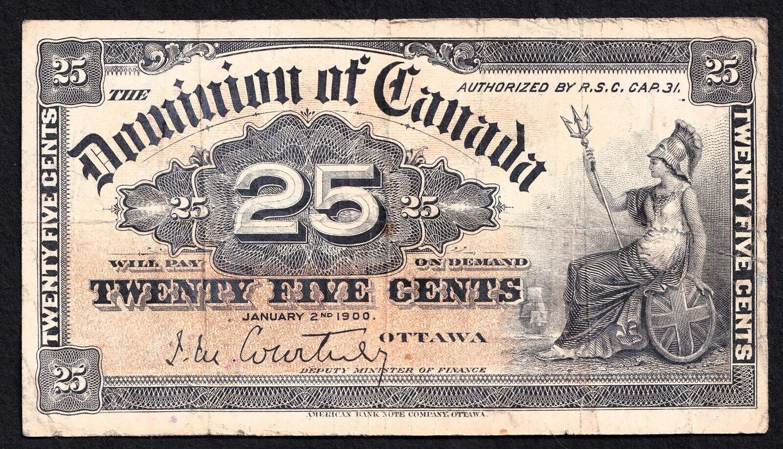 1900 Dominion of Canada 25c Shinplaster Note - Courtney