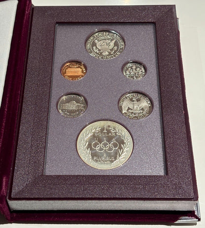 1988 Prestige Proof Set Olympic Silver Dollar U.S. Mint Box COA 6 Coins