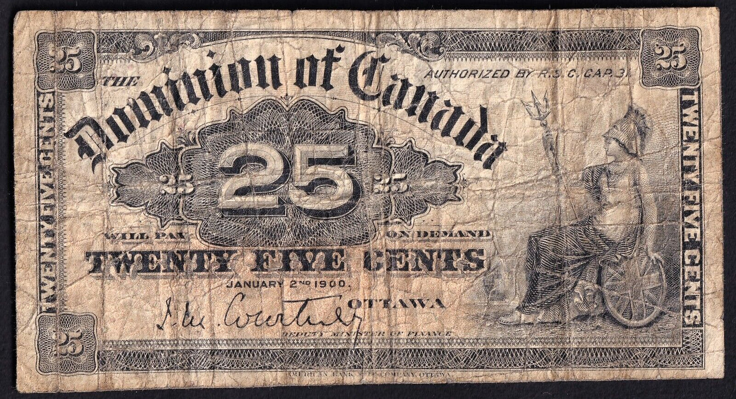 1900 Dominion of Canada 25c Shinplaster Note Courtney