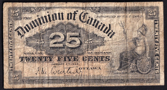 1900 Dominion of Canada 25c Shinplaster Note Courtney