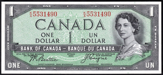 Canada 1954 $1 One Dollar Devils Face Banknote Beattie - Coyne K/A 5531490 UNC