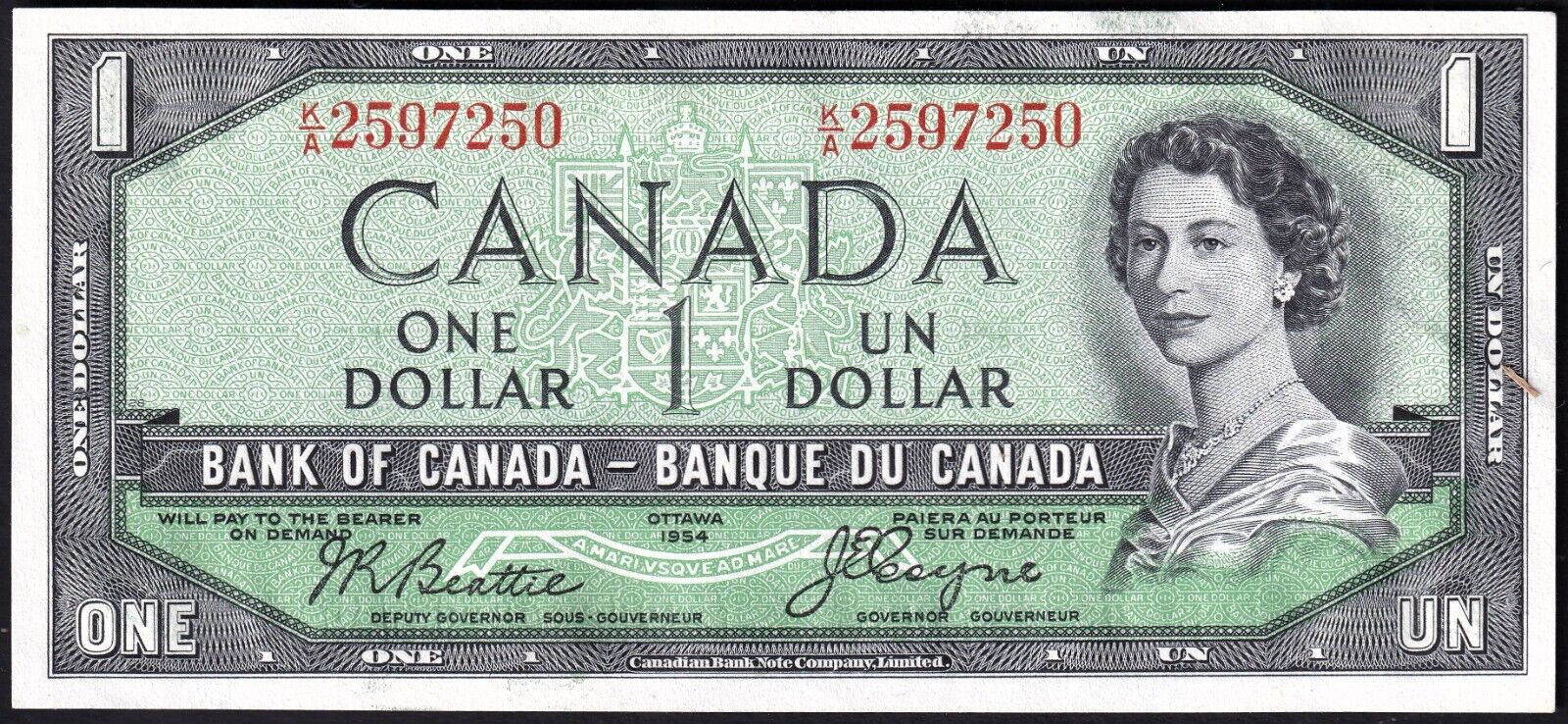 Canada 1954 $1 One Dollar UNC Banknote Beattie - Coyne K/A2597250 Devilsface