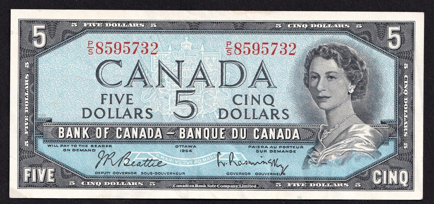 Canada 1954 $5 Five Dollar Banknote Beattie - Rasminsky Nice Colour P/S