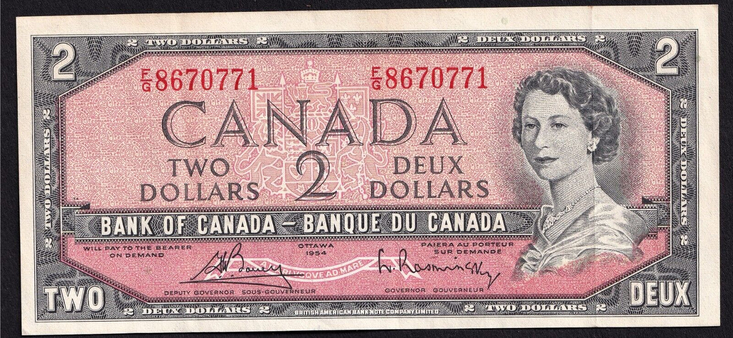 Canada 1954 $2 Two Dollar Banknote Bouey - Rasminsky F/G 8670771