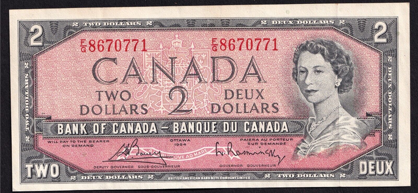 Canada 1954 $2 Two Dollar Banknote Bouey - Rasminsky F/G 8670771