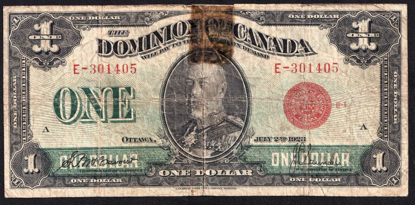 Dominion Of Canada 1923 $1 One Dollar Banknote McCavour - Saunders Red Seal