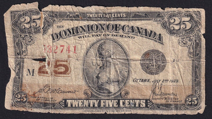 1923 Dominion of Canada 25c Shinplaster Note McCavour - Saunders 532741