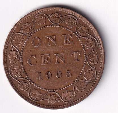 Canada 1905 1 Cent One Large Cent Coin King Edward - Almost Uncirculated