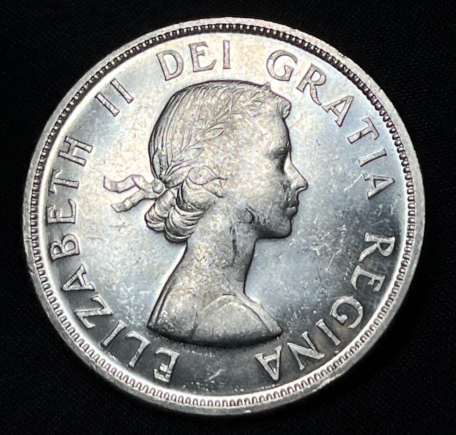 Canada 1957 $1 One Silver Dollar Queen Elizabeth II .800 Silver High Grade #9