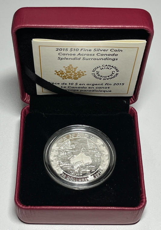 Canada 2015 $10 Fine Silver Coin Canoe Across Canada Splendid Surroundings