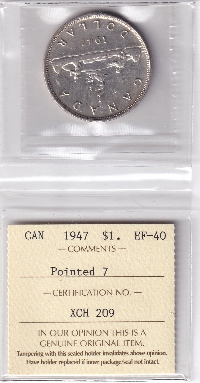 Canada 1947 $1 Silver Dollar Silver Coin ICCS Graded Extra Fine - 40 Pointed 7