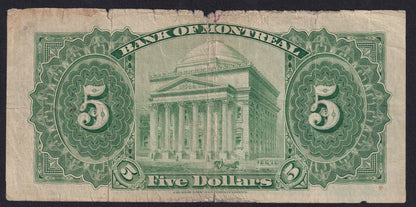 Bank Of Montreal 1938 $5 Five Dollar Chartered Note -  Fine Plus!