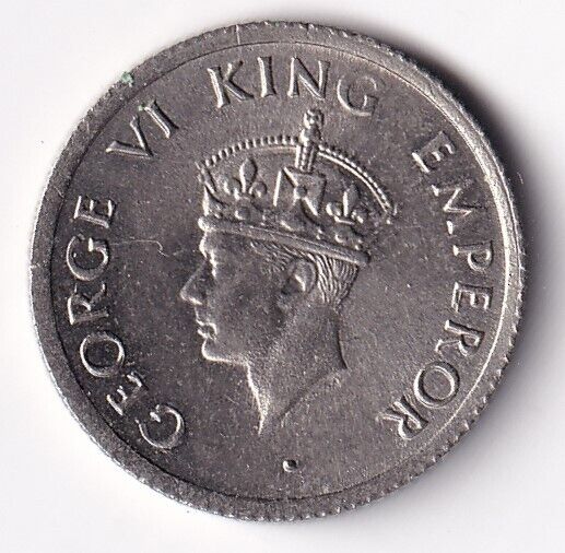 India 1947 1/4 Quarter Rupee King George VI Silver Lion Coin