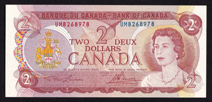 Canada 1974 $2 Two Dollar Banknote Lawson - Bouey UM 8268978