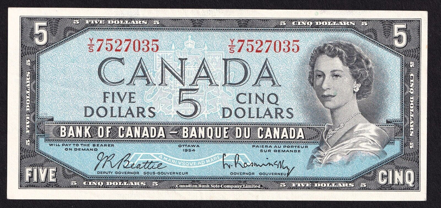 Canada 1954 $5 Five Dollar Banknote Beattie - Rasminsky Nice Colour Y/S