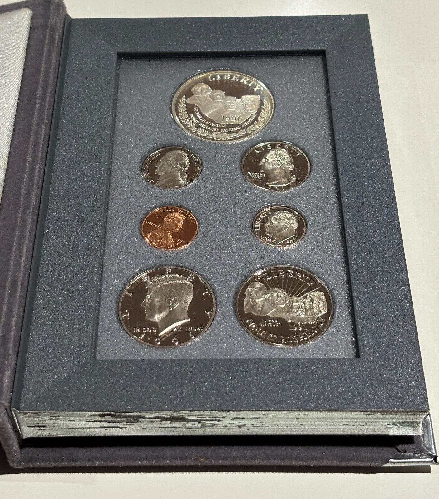 1991 U.S. Mint Proof Silver Prestige Set "MOUNT RUSHMORE " Box & COA (7 Coin)