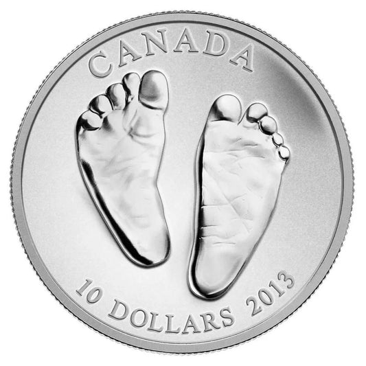 Born in 2013 Canada $10 Fine Silver Coin - Baby Feet - cscoinsnbanknotes