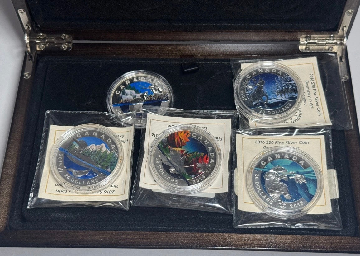 2016 $20 Geometry in Art - Pure Silver 5 Coin Set in Display Case 5x 1oz Set