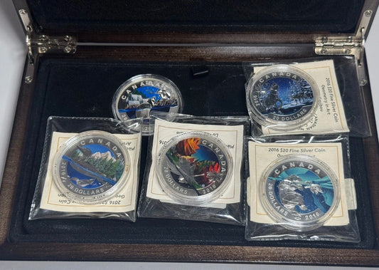 2016 $20 Geometry in Art - Pure Silver 5 Coin Set in Display Case 5x 1oz Set