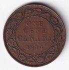 Canada 1914 1c One Large Cent Copper Coin King George V VF Very Fine