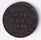 Canada 1899 1c One Large Cent Copper Coin Queen Victoria VF Very Fine #3