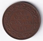 Canada 1913 1c One Large Cent Copper Coin King George V VF Very Fine #2